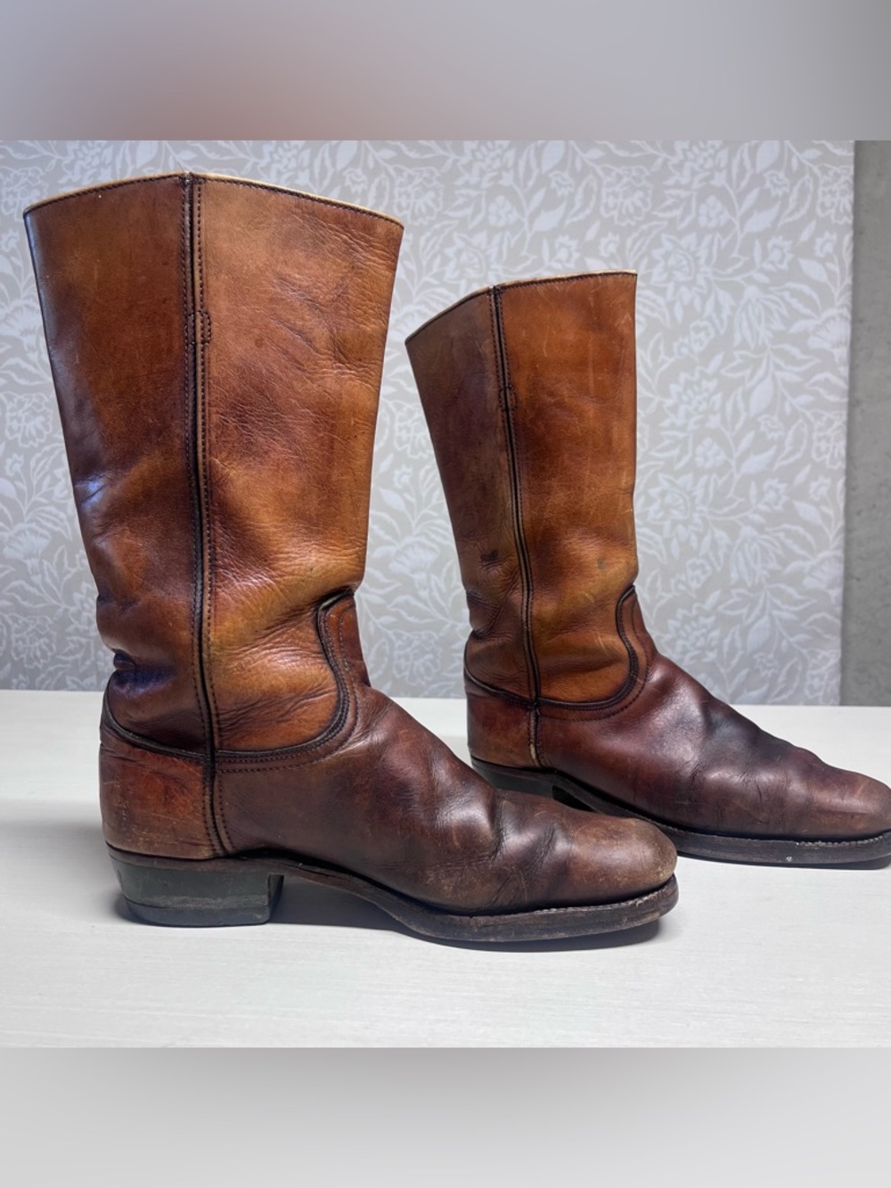 FRYE Vintage 80’ Brown Leather Cats Paws Square Tow Western Boots Mens 8.5